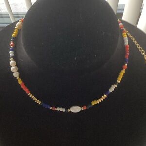 Handmade Multicolor Beaded Choker Necklace with Gold Accents